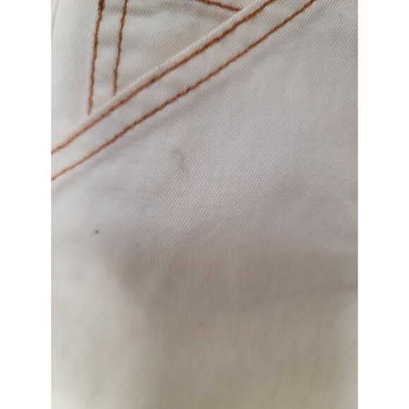 Ecko Red Women's Y2k Ivory Denim Mini 90 Skirt Red Stitching Size 7 - Picture 14 of 15